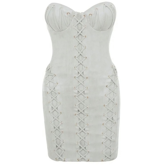 New NWOT HOCB Irvina Gray Suedette Strapless Dress Small - Picture 3 of 6